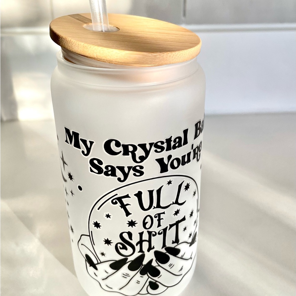 Frosted Glass Tumbler with Wooden Lid
